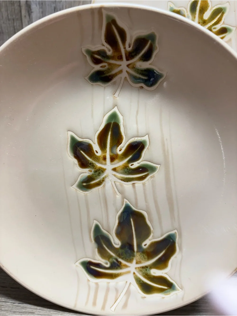 Pier 1 Autumn Leaves Salad Dessert Plates Set of 2 Hand Painted Stoneware